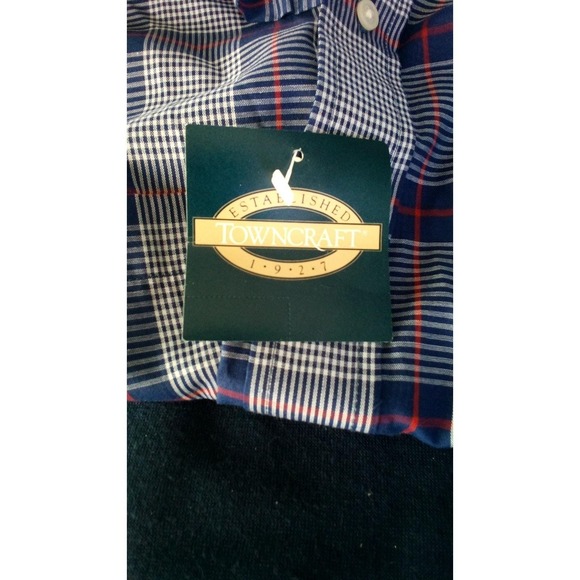 Towncraft Shirt Mens XL Buttonfront 17-1/2 Blue Plaid 80s Vintage Deadstock New - Picture 3 of 10